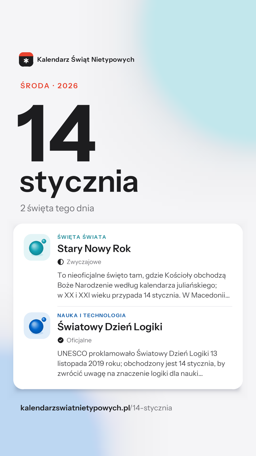 Grafika dnia 14 stycznia, format stories 9:16