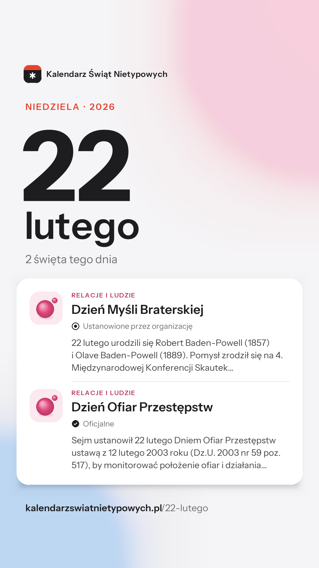 Grafika dnia 22 lutego, format stories 9:16