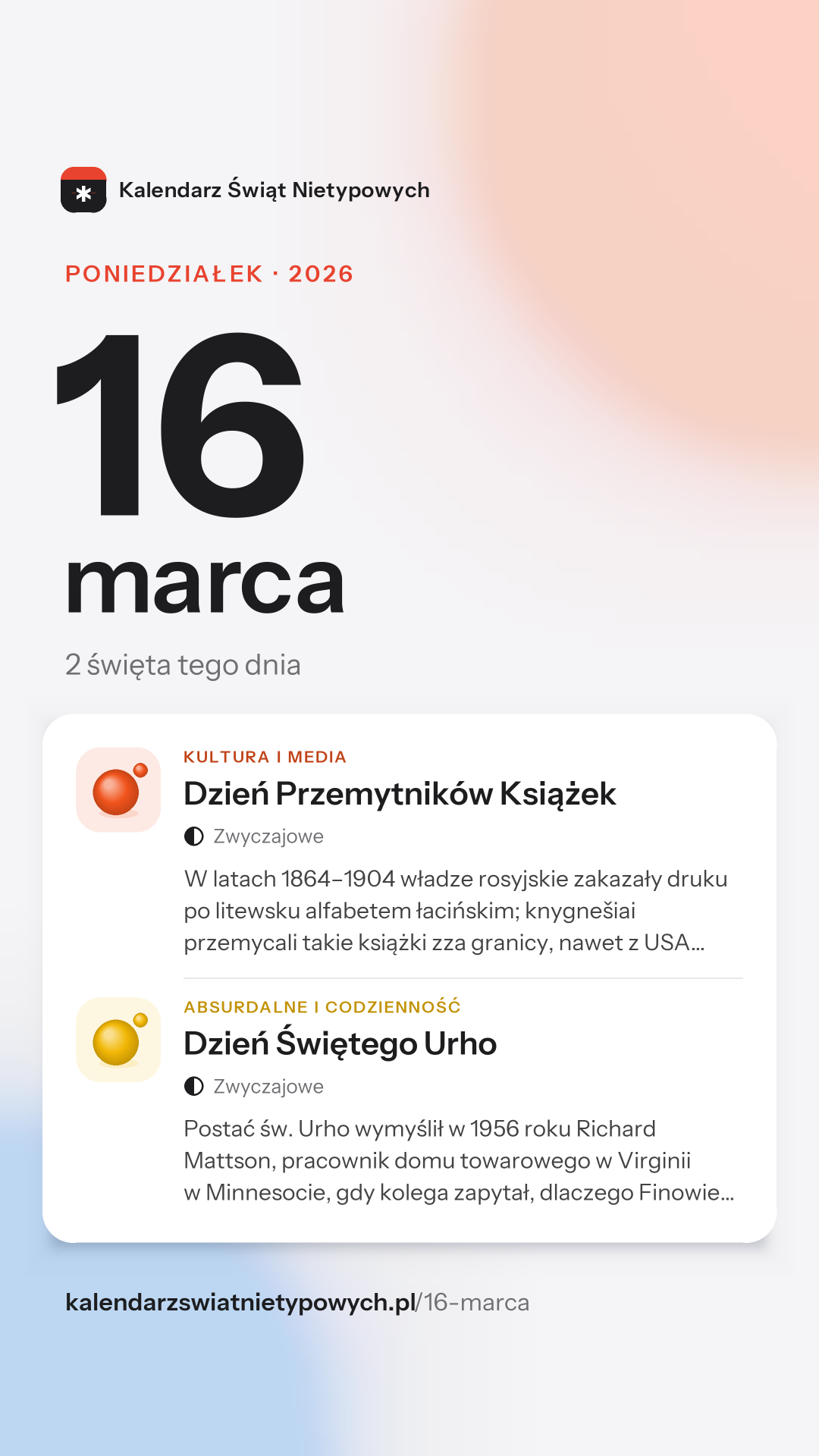 Grafika dnia 16 marca, format stories 9:16