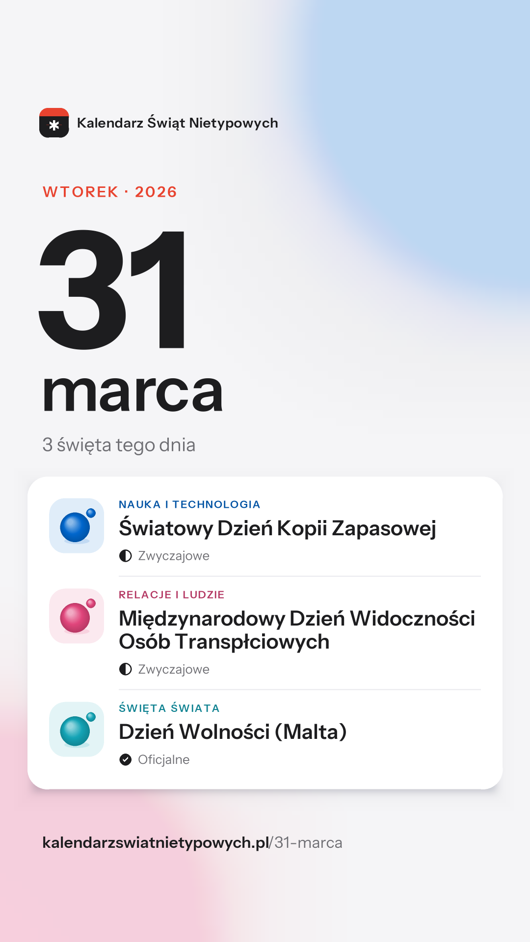 Grafika dnia 31 marca, format stories 9:16