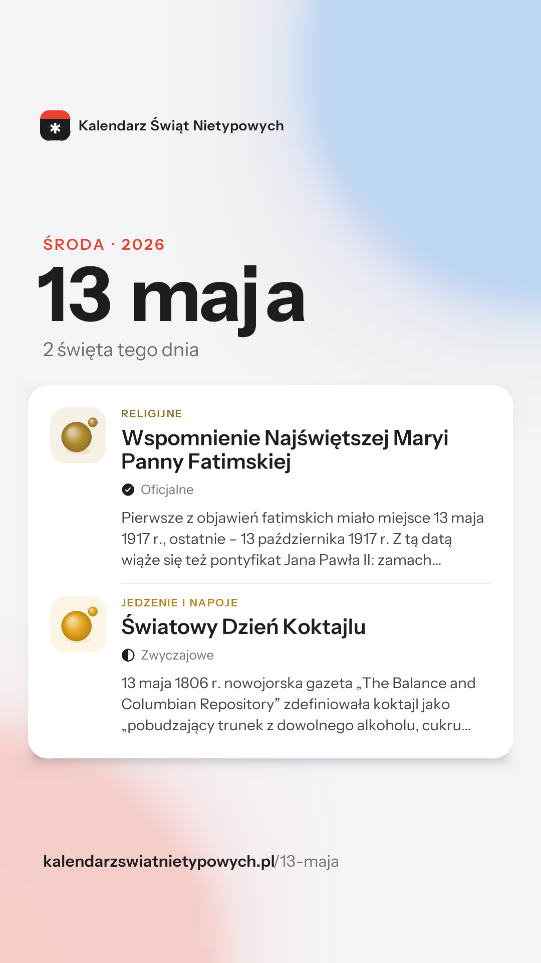 Grafika dnia 13 maja, format stories 9:16
