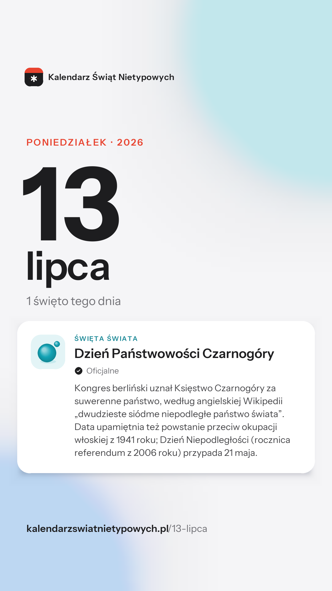 Grafika dnia 13 lipca, format stories 9:16