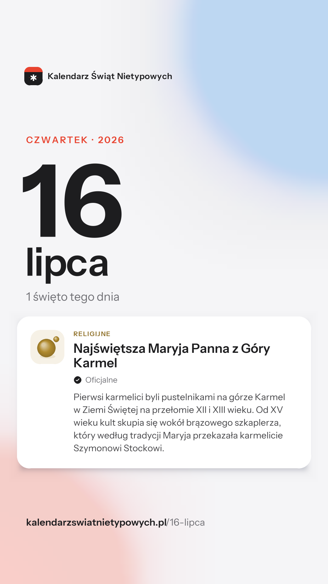 Grafika dnia 16 lipca, format stories 9:16