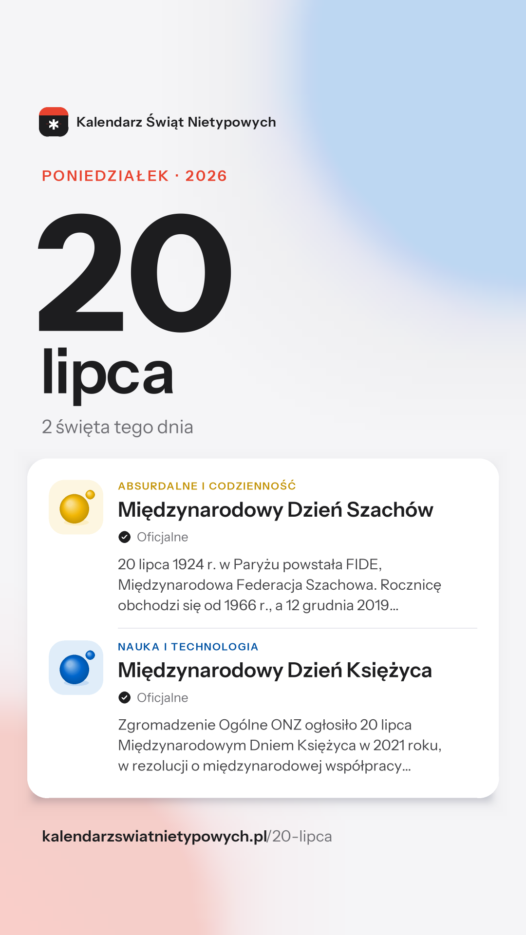 Grafika dnia 20 lipca, format stories 9:16
