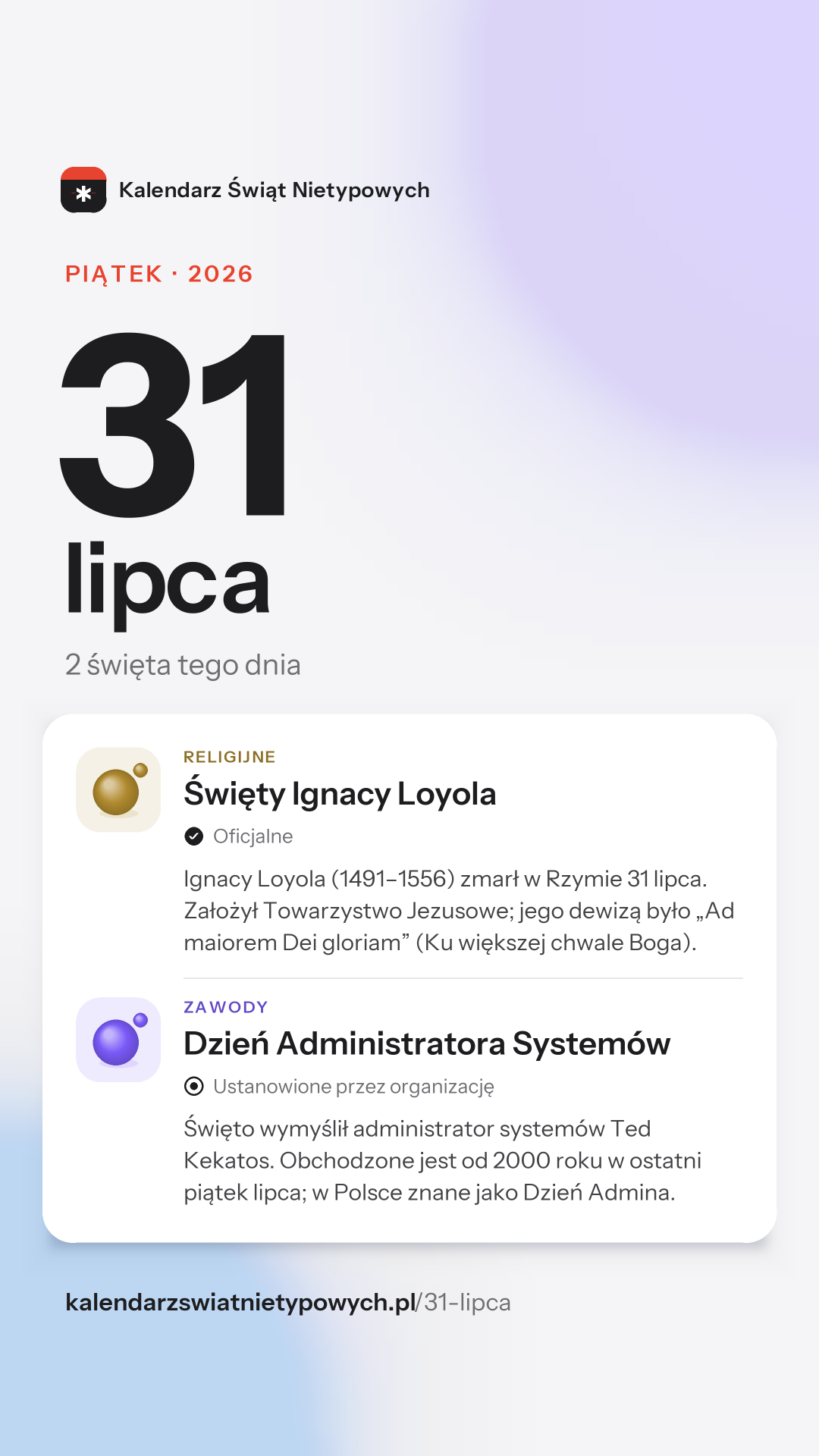 Grafika dnia 31 lipca, format stories 9:16