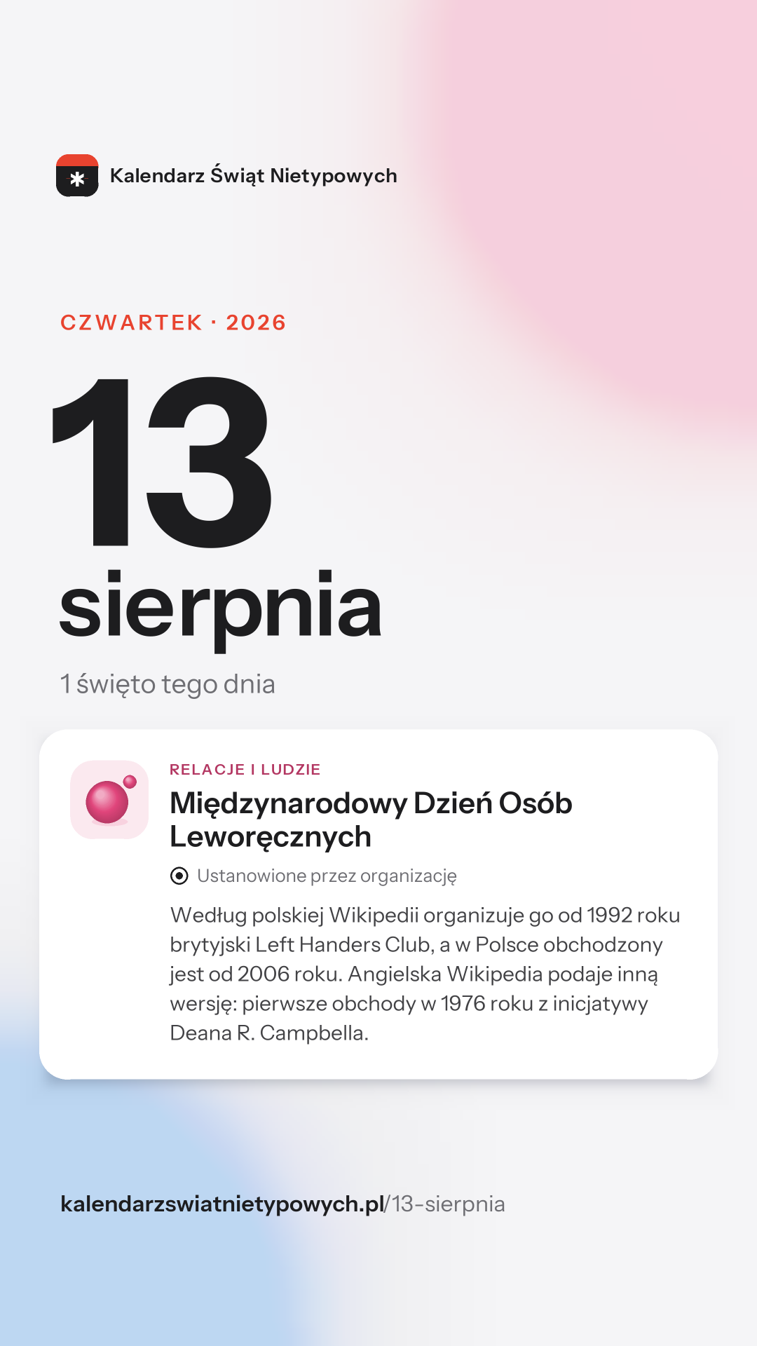 Grafika dnia 13 sierpnia, format stories 9:16