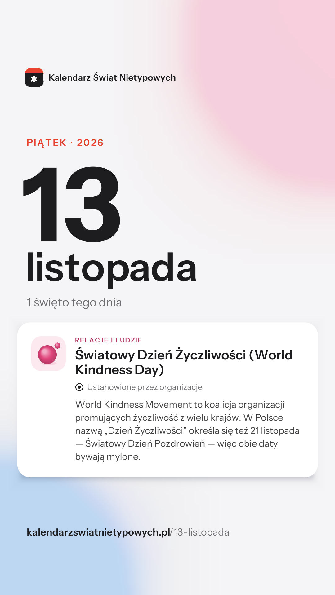 Grafika dnia 13 listopada, format stories 9:16