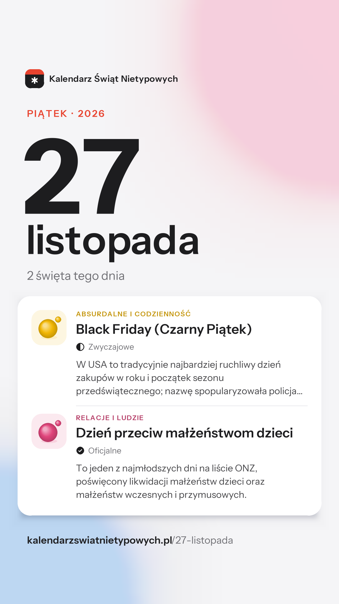 Grafika dnia 27 listopada, format stories 9:16